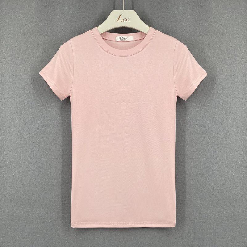 

Korean Style Slim Fit Women s Solid Color Short-Sleeve T-Shirt One Size розовый