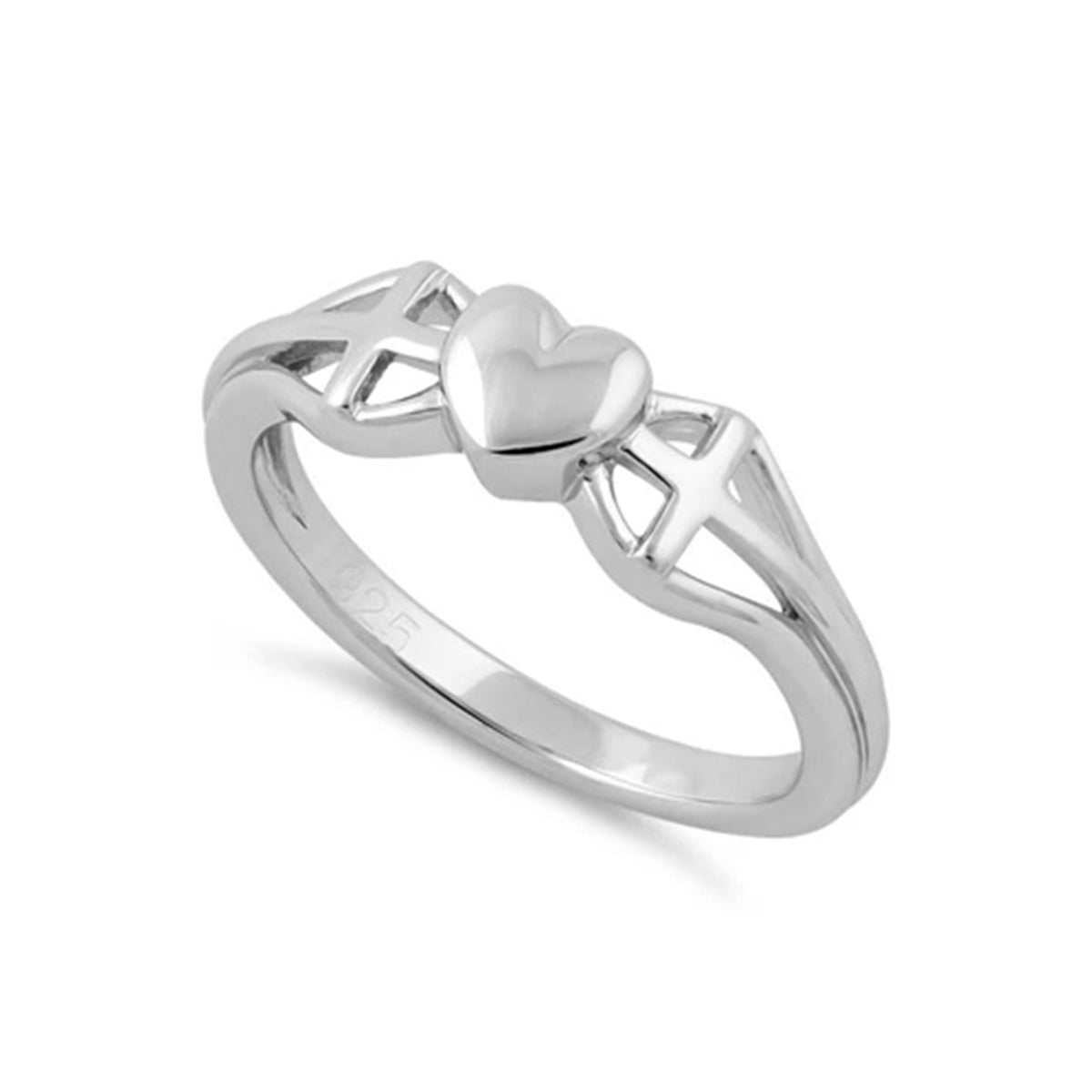 

925 Sterling Silver Cross and Heart Women Ring 10 білий