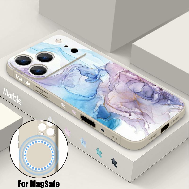 

Watercolor Marble Pattern Case For iPhone 16 Pro Max Magnetic For Magsafe Soft Cover For iPhone 17 15 14 13 Pro Max 17E 16E iPhone 13 Pro Max