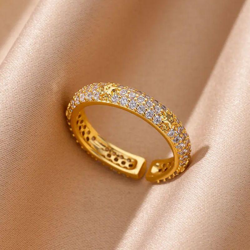Vintage Geometric Zircon Rings for Women Stainless Steel Gold Color Punk Open Finger Ring Aesthetic Wedding Jewelry Bague Femme