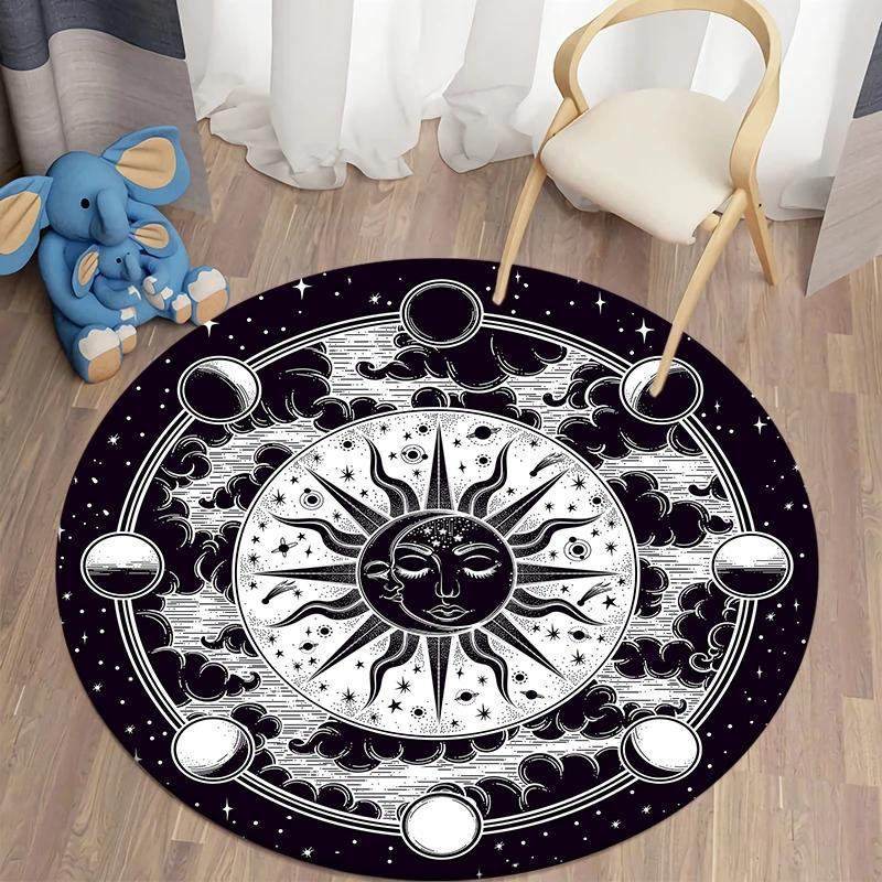 Nordic Sun Moon Circular Carpet Non Slip Mat for Living Room Bed Bath Childrens Floor Decoration Soft and Cozy 40x40cm