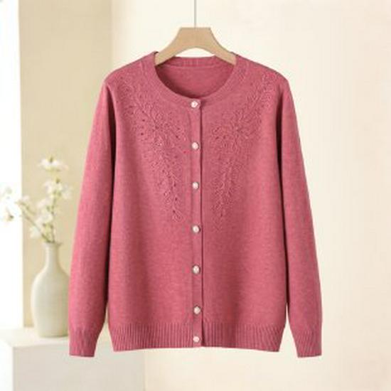 Elegant Mom-Style Knit Top: Chic Spring & Autumn Fashion for Middle-Aged Women