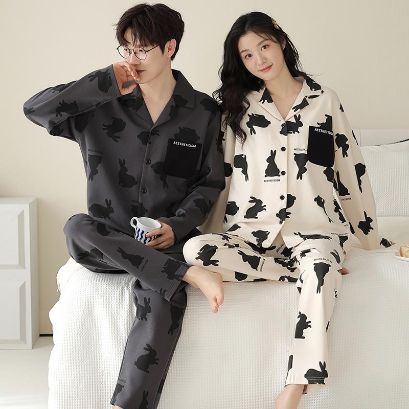 Couple Pajamas Pure Cotton Long-Sleeved Women'S Cute Men Can Wear Loungewear Suit