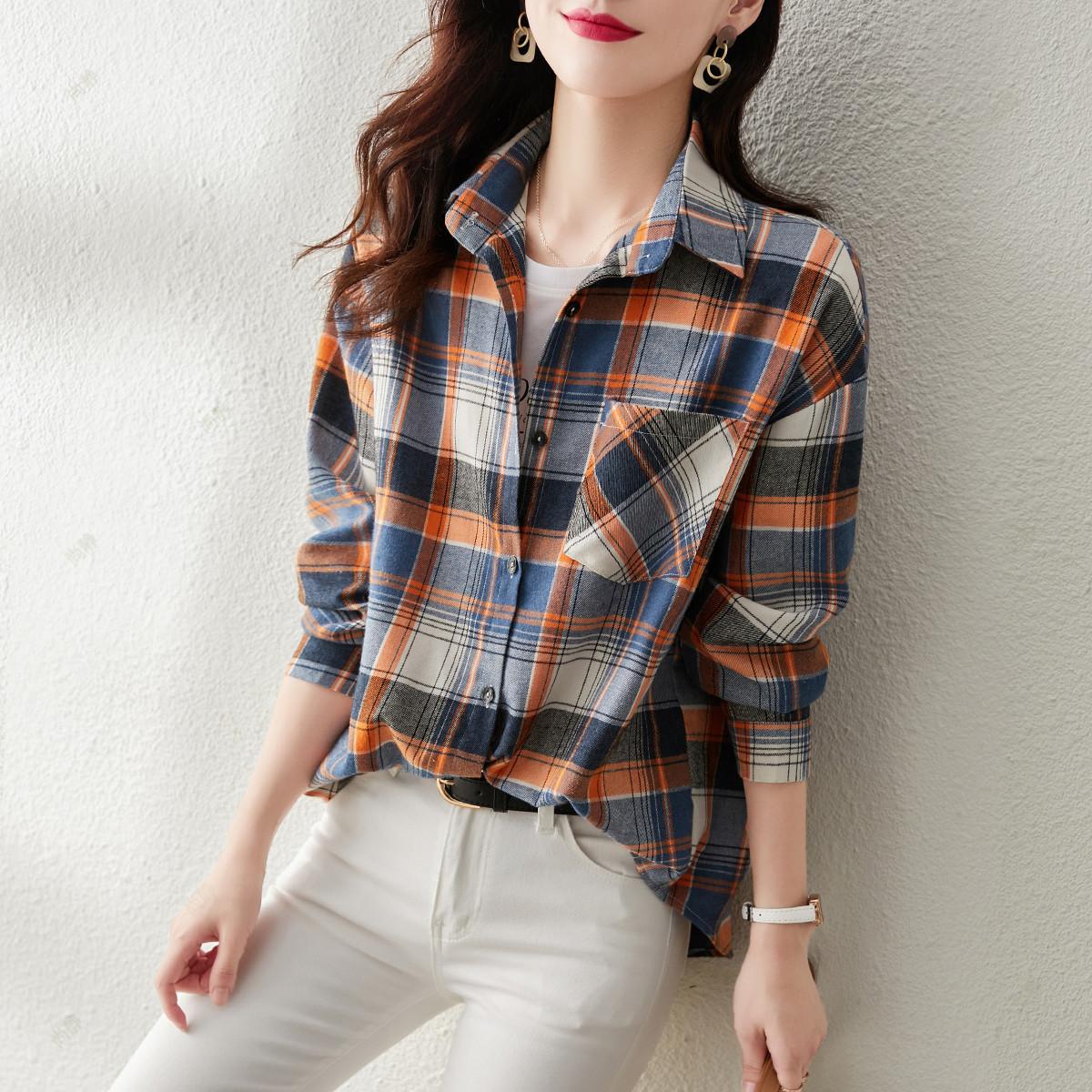 

Рубашка большого размера в клетку с длинными рукавами для женщин, весна и осень, новый топ, повседневная рубашка из хлопка для мам, куртка-стиль 2XL