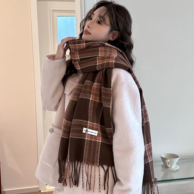 Retro style high-end atmosphere plaid scarf women's autumn and winter versatile imitation cashmere scarf shawl