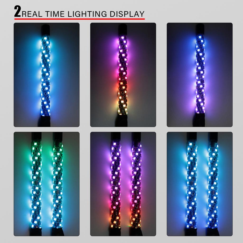 1FT LED Whip Lights,Remote Control Flagpole Antenna Whips,for UTV, ATV, Off Road, Truck, Sand, Buggy Dune, RZR