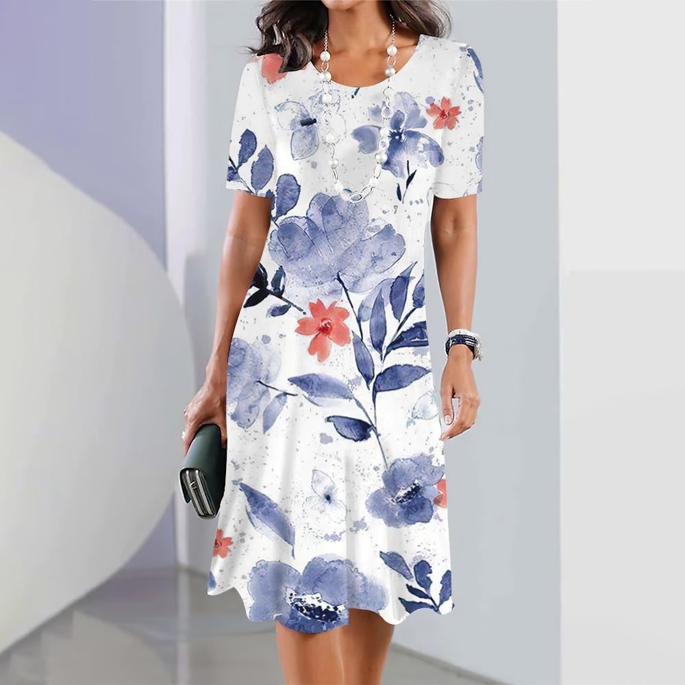 2025 Summer New Chinese Style Floral Print Ladies Dress Women Elegant Dress Plus Size Long Dress Ladies Clothing