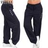 Moda feminina casual cor sólida estampa calças de cintura alta calças e capris