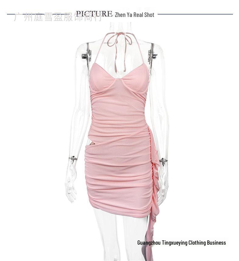 European & American Style Women's Summer Mesh Dress - Sexy Lace-Up Halter Short Skirt