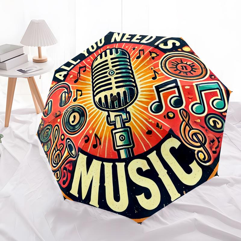 1pc Music Theme pattern Umbrella Portable Folding Umbrella Iron Frame Hole Bone Structure Outdoor Home Umbrella
