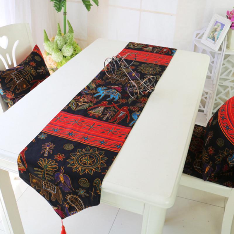 Retro Nation Wind Luxurious Table Flag Cotton And Linen Table Runners Print Elephant Tablecloth