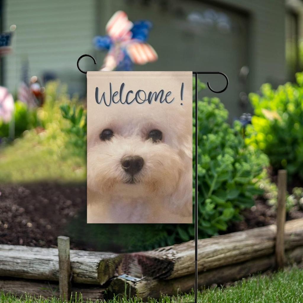 susiyo Bichon Dog Garden Flag 12''x18'' Seasonal Outdoor Flags & Banners Polyester Double-Sided Large Yard Flag Inch for Home Décor Lawn Patio
