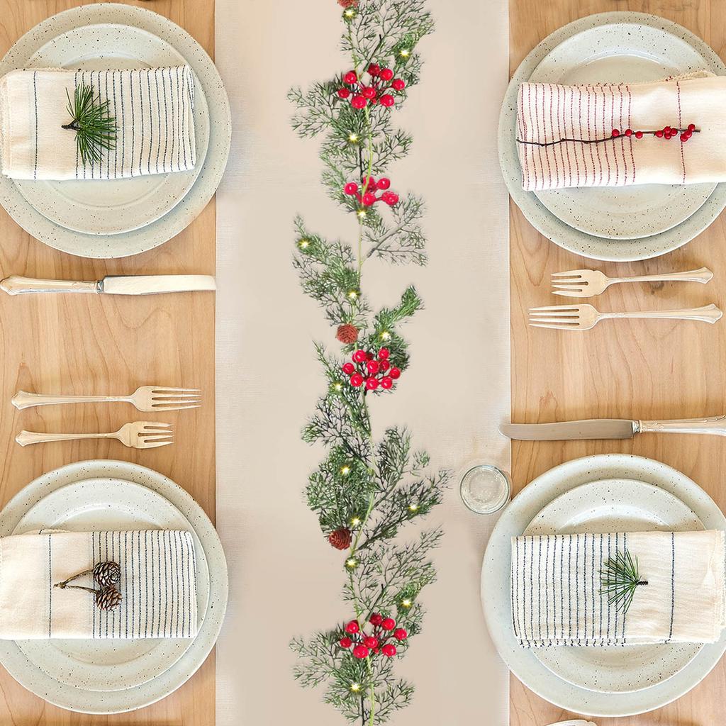 5.74ft Artificial Xmas Garland with Red Berry Pine Cone Faux Winter Greenery for Holiday Mantel Staircase Doorway