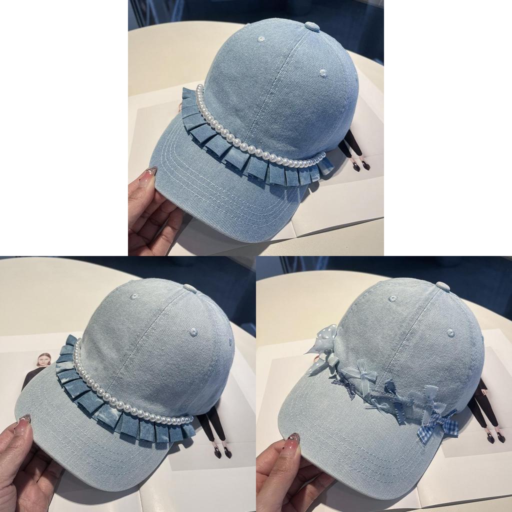 Cotton Denim Baseball Cap With Wrinkled Edge And Curved Visor For Summer Sun Protection