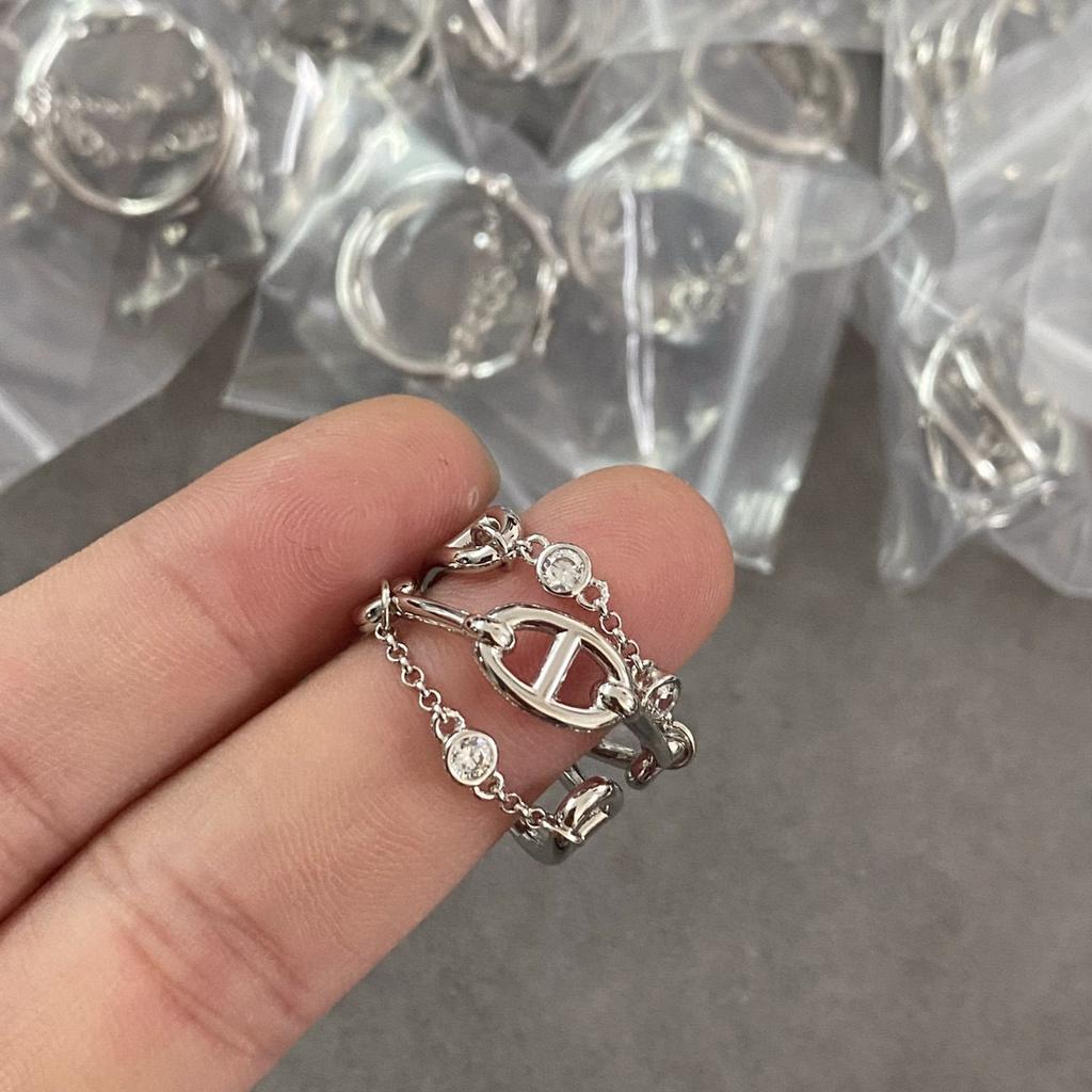 Schweinenasen-Kettengliedring Damen V Vergoldet 18k Roségold mit Diamanten Ring Diamantring