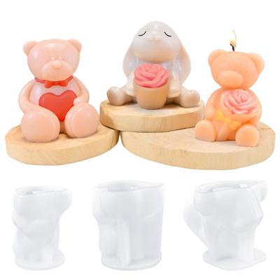 DIY Handmade Bear Candle Silicone Mold 3D Rose Love Rabbit Bears Plaster Crafts Resin Soap Mould Home Decoration Gift
