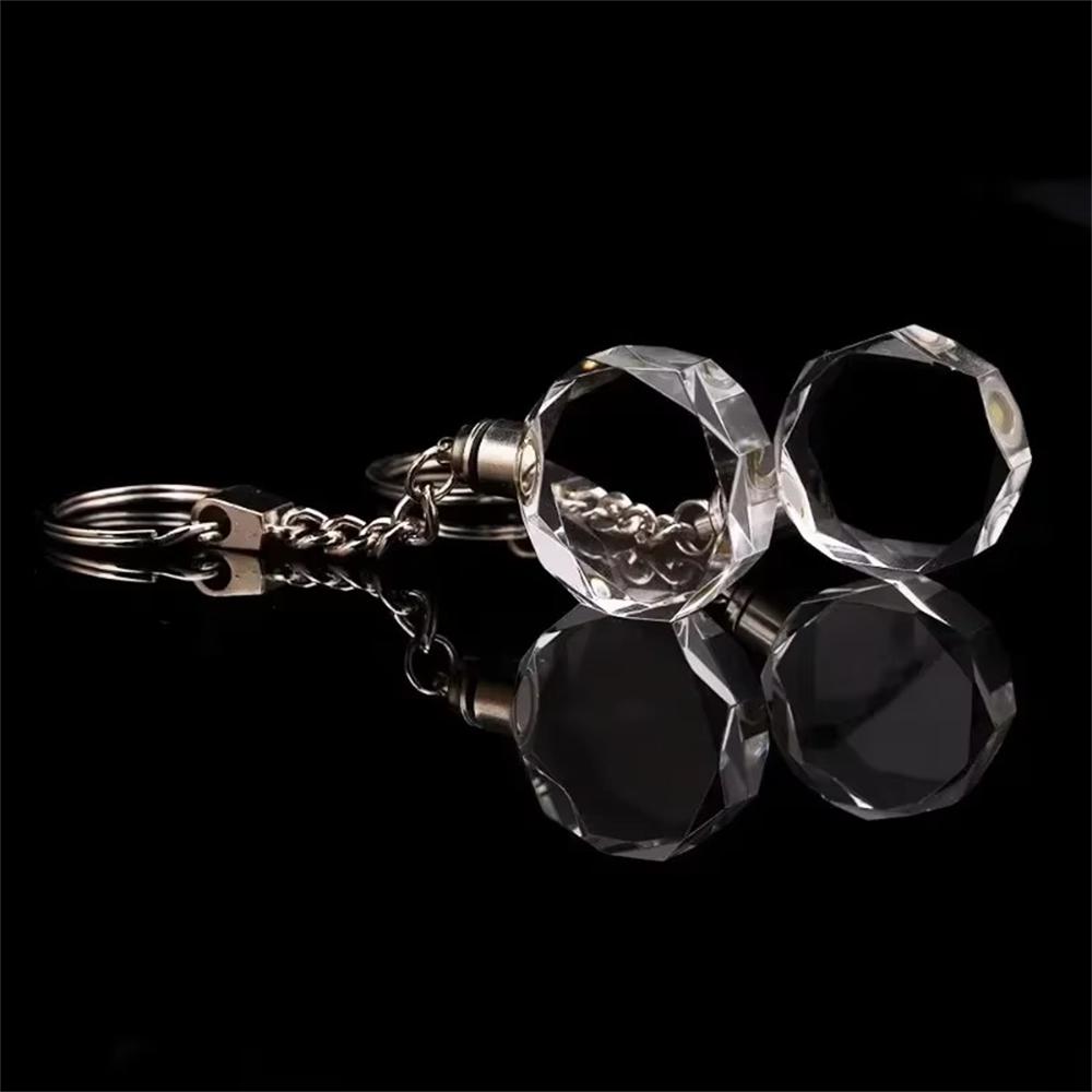 5PCS Crystal Keyring Pendant With LED Light Personalized Glass Commemorative Pendant Souvenir for Luminous Interior Accessories