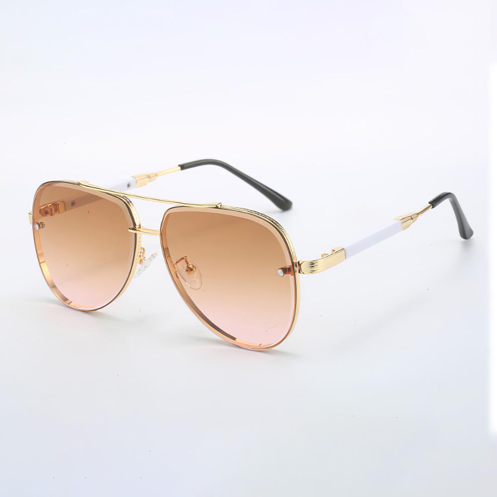 Latest in Sunglasses for Women Trendy Styley Gradient Lenses Golden Borders Red Temple Glass Minimalist Design Exudes Modernity