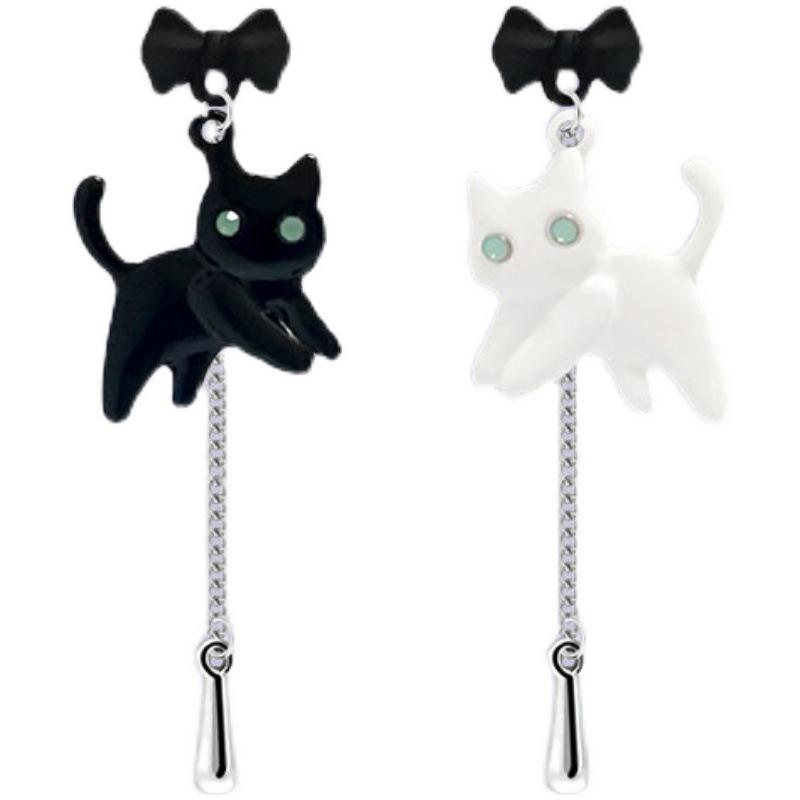 Day-Night Color Block Cat Tassel Earrings - Goofy Style H6149