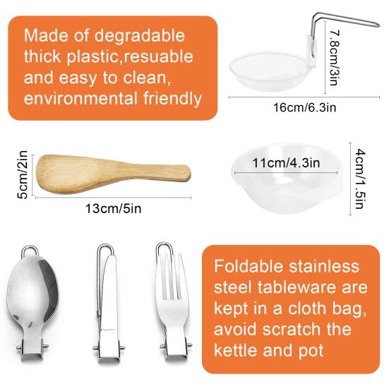 16Pcs Camping Cookware Mess Kit Portable Cookset Bowls Utensil Pots Pans Kettle for