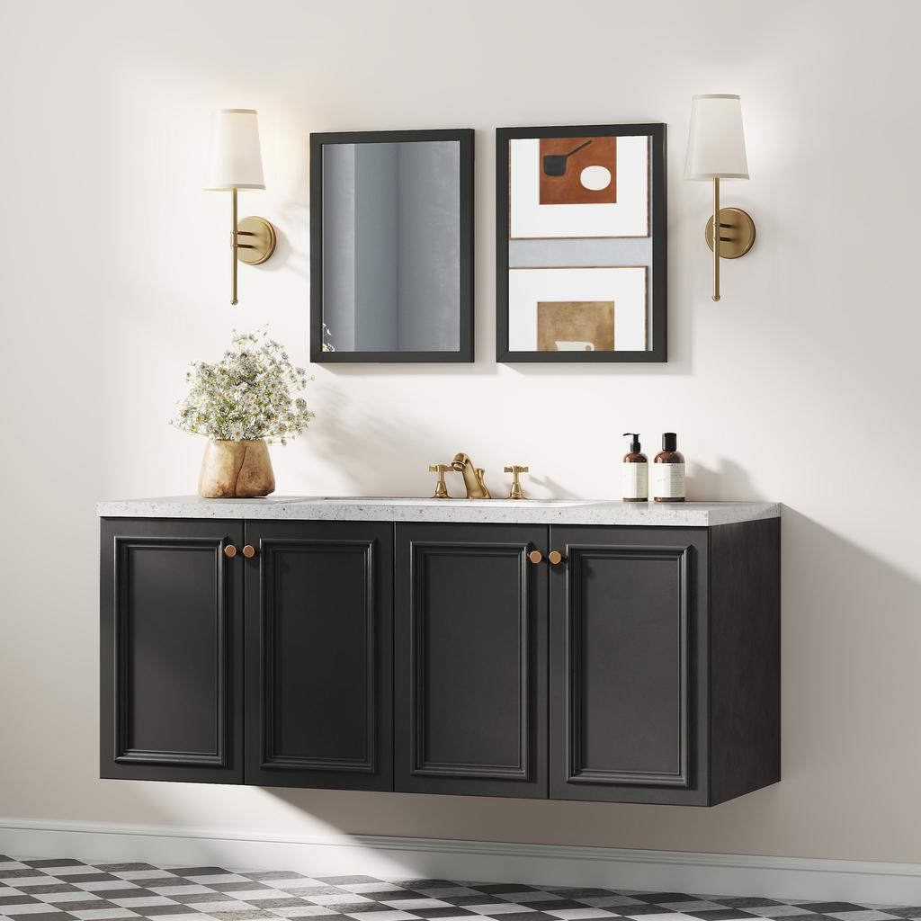 Wall Bathroom Mirror, 30 x 40 cm Wall-Mounted Mirror for Living Room, Bedroom, Hallway, Set of 2, Black