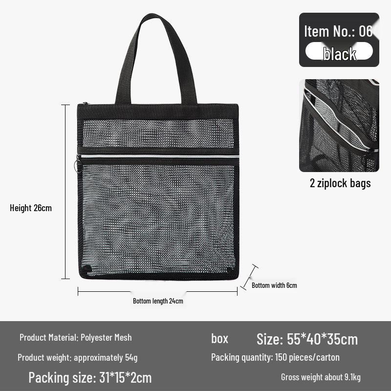 Geantă de înot portabilă din plasă cu buzunare multiple, poliester, de mână, organizator de plajă