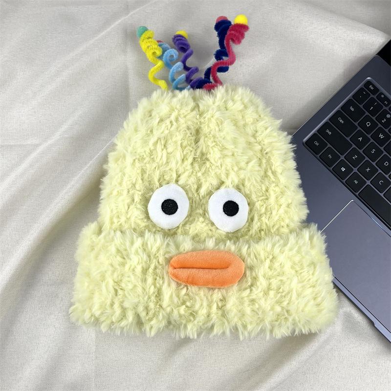 New Cute Funny Sausage Mouth Plush Hat Women's Versatile Big Head Circumference Warm Wool Ear Protection Knitted Hat