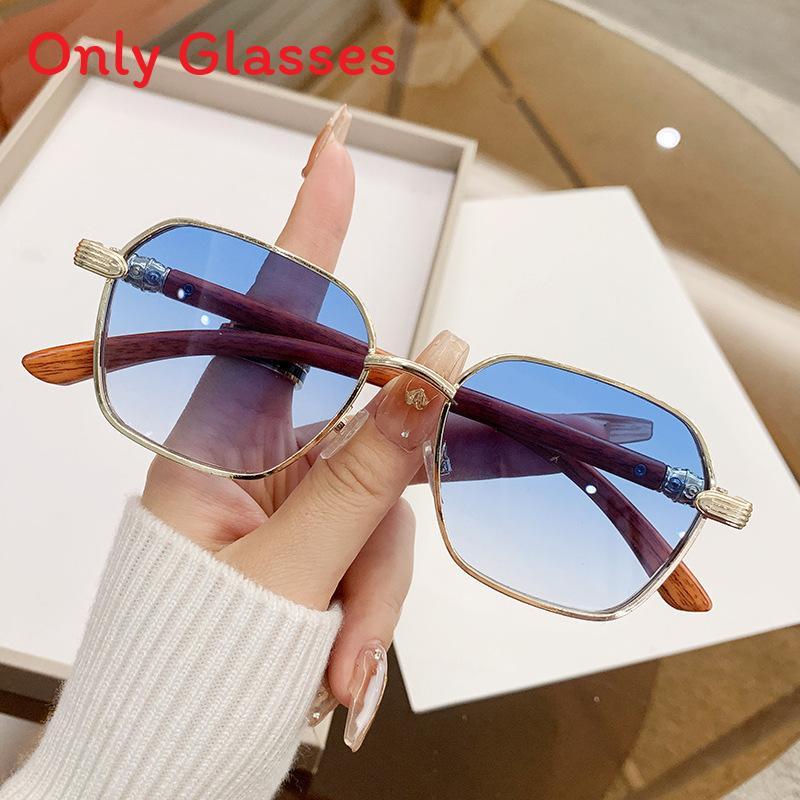 New Woodentexture Metal Sunglasses With Gray Lenses For Sun Protection And Fashion Style