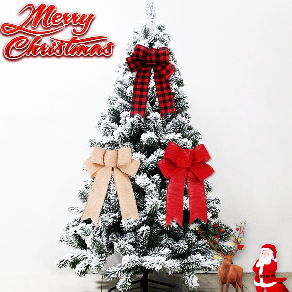 Christmas Decorations Red/Khaki Diy Bow Crafts Christmas Tree Decorations Flocking Cloth Bow Tie Charms For Christmas Atmosphere