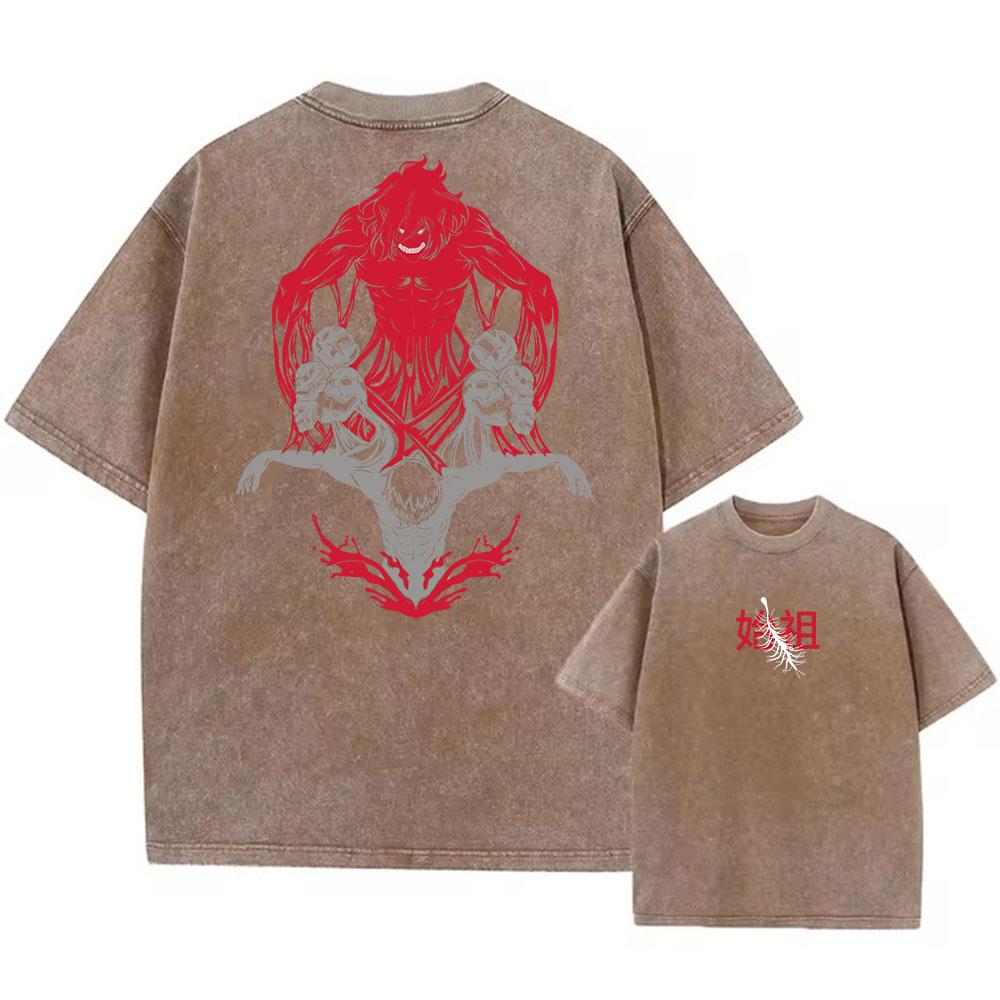 Y2K Vintage Washed Tshirts Hip Hop Retro Punk Anime Attack On Titan Print Cotton T-Shirts Harajuku Women Men Summer Top