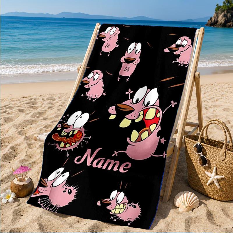 Custom Name Cowardly Dog Adventure Beach Towel Microfiber Beach Towel, Lightweight and Quick-Dry, for Summer Travel, Swimming Pool Gift