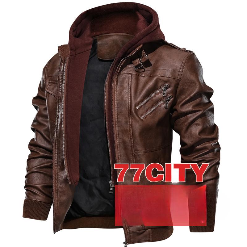 

PU Leather Jacket Removable Hood Autumn Coat L