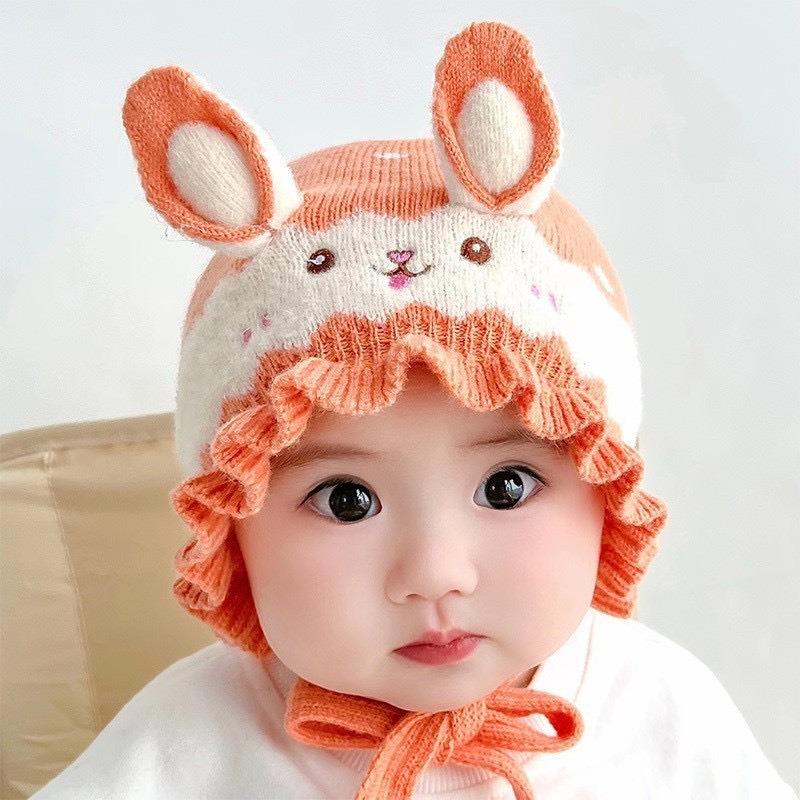 New baby hat autumn and winter cute boys and girls newborn knitted wool rabbit ear hat