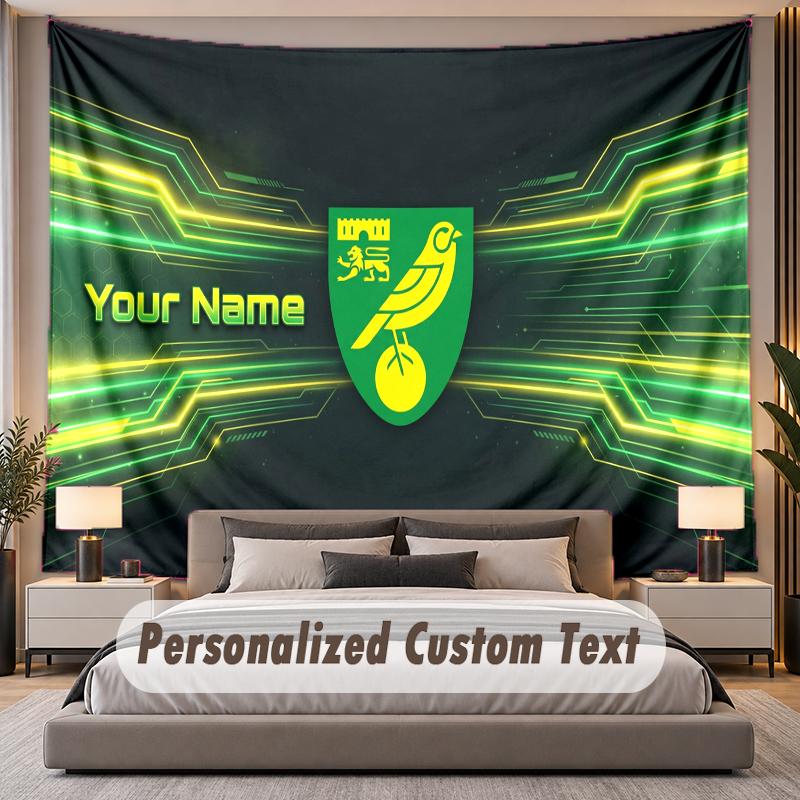 Custom Name Text Tapestry Norwich City Personalized Polyester Wall Tapestry For Bedroom And Room