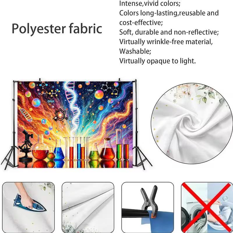 2D Classroom Science Backdrop, Colorful Chemistry Set & DNA Nebula Photography Background