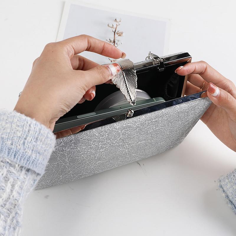 Silver Clutch Luxury Bags Womens  Designer Wedding Purse and Handbags Leaf Shape Hasp Phone Crossbody Bag
