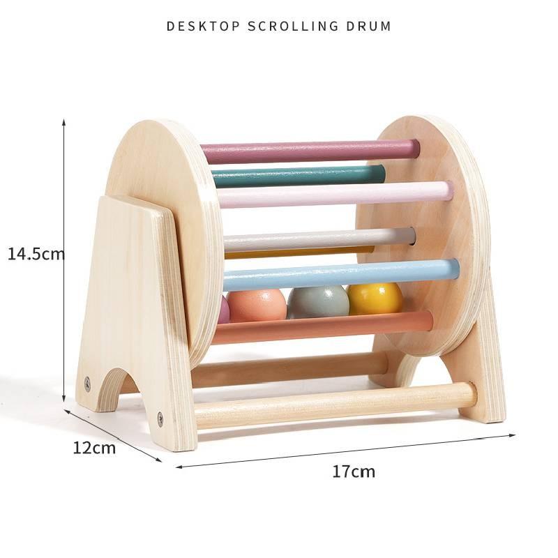 Tabletop Montessori Wooden Rolling Drum Children Coordination Toy Training