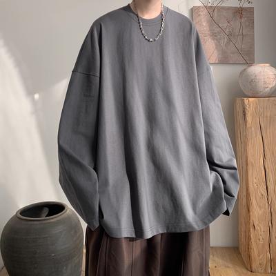 Wiosenne Bawełniane Koszulki Męskie Jednolite Casualowe T-shirty Męskie Luźne Bluzki z Długim Rękawem Moda Biała Szara Koszulka Męska Odzież Plus Size 5Xl