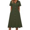 Women Button Down Shirt Dress Short Sleeve Collared Midi Dress with Pockets Casual Loose Fit Summer Beach Dress