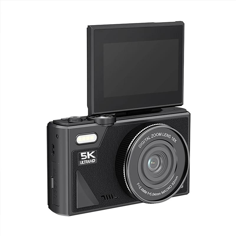 

Компактна цифрова фотокамера 5K з 18-кратним цифровим зумом, вінтажний відеореєстратор для влогів YouTube, 64 МП, 3-дюймовий екран, що перевертається на 180° No Card чорний