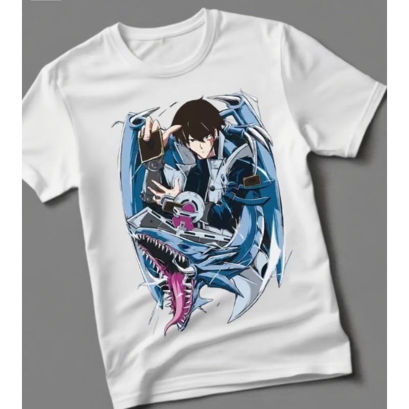 

Тренд Лето 2025 Косплей Нейтральный Черно-белый Футболка Сэто Кайба Карта Синеглазый Белый Дракон Футболка YuGiOh Ю-Ги-О Мягкая Футболка 4XL