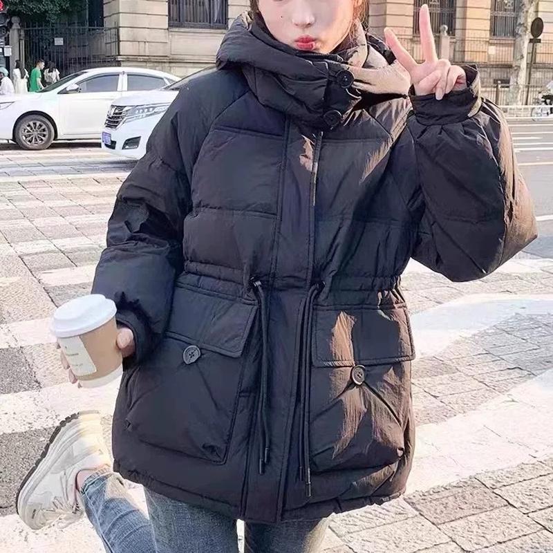 Pâine de culoare crem haină de iarnă pentru femei Jachetă de puf de rață alb stil scurt de damă