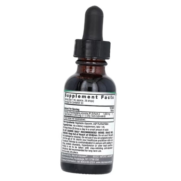 Yohimbe Bark Extract, Yohimbe Bark Alcohol-Free 1000, Nature's Answer 30ml (08699001)