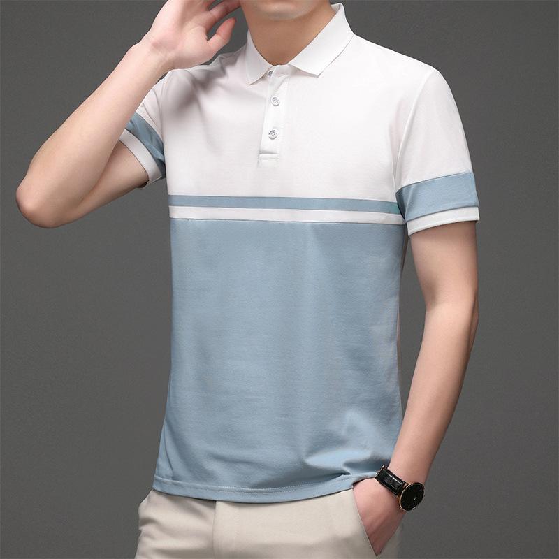 Summer New Men's Short Sleeved Polo Shirt with Printed Striped Sports Short Sleeved Shirt