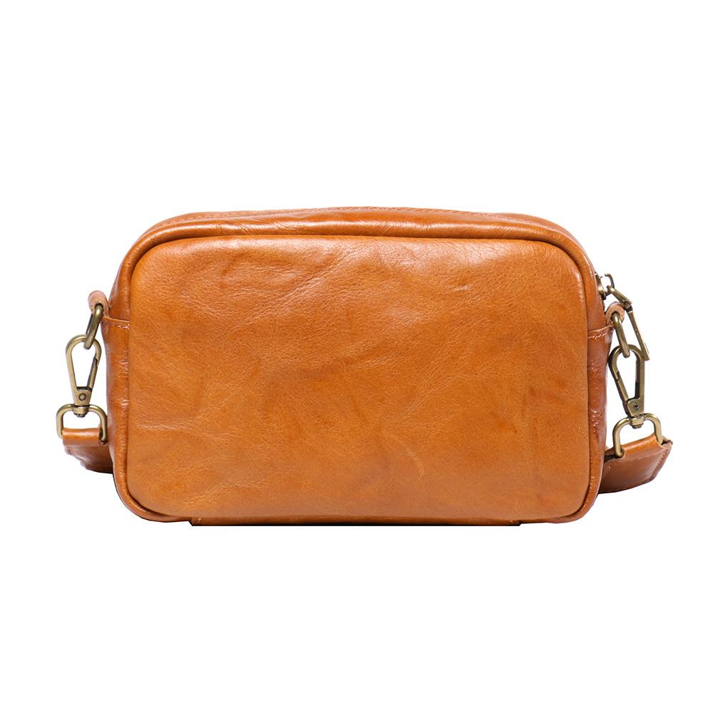 Retro Simple Men'S Bag Vegetable Tanned Leather Shoulder Bag Cowhide Trend Messenger Bag Genuine Leather Women'S Small Square Bag Steamed Bread Bag