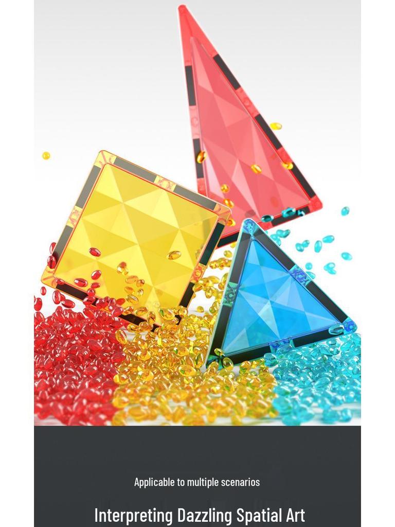 Prism Style Stained Glass Magnetic Tiles - Educational Building Blocks for Children