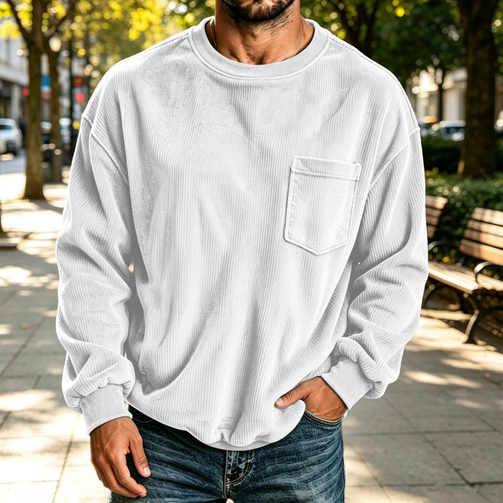 Men's Corduroy Crewneck Sweatshirt With Chest Pocket