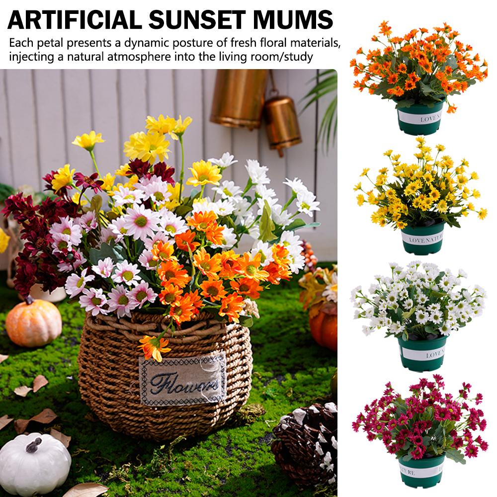 Artificial Sunset Mums Flowers Waterproof Fake Fall Flowers for Outdoor Garden Patio Home Planters Autumn Decorations(5 Bundle)