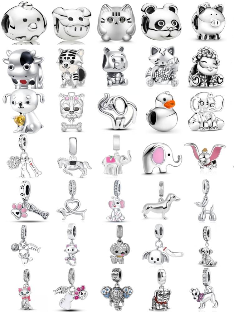 New 925 Silver Cute Animal Dog, Rabbit, Elephant, Cat Suitable for Europe Bracelet DIY Accessories Exquisite Jewelry