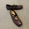 Sheepskin Version~ Square Head Cross Strap Ballet Shoes Retro Flat-soled Small Leather Shoes Versatile Light Mouth Mary Jane Single Shoes Women